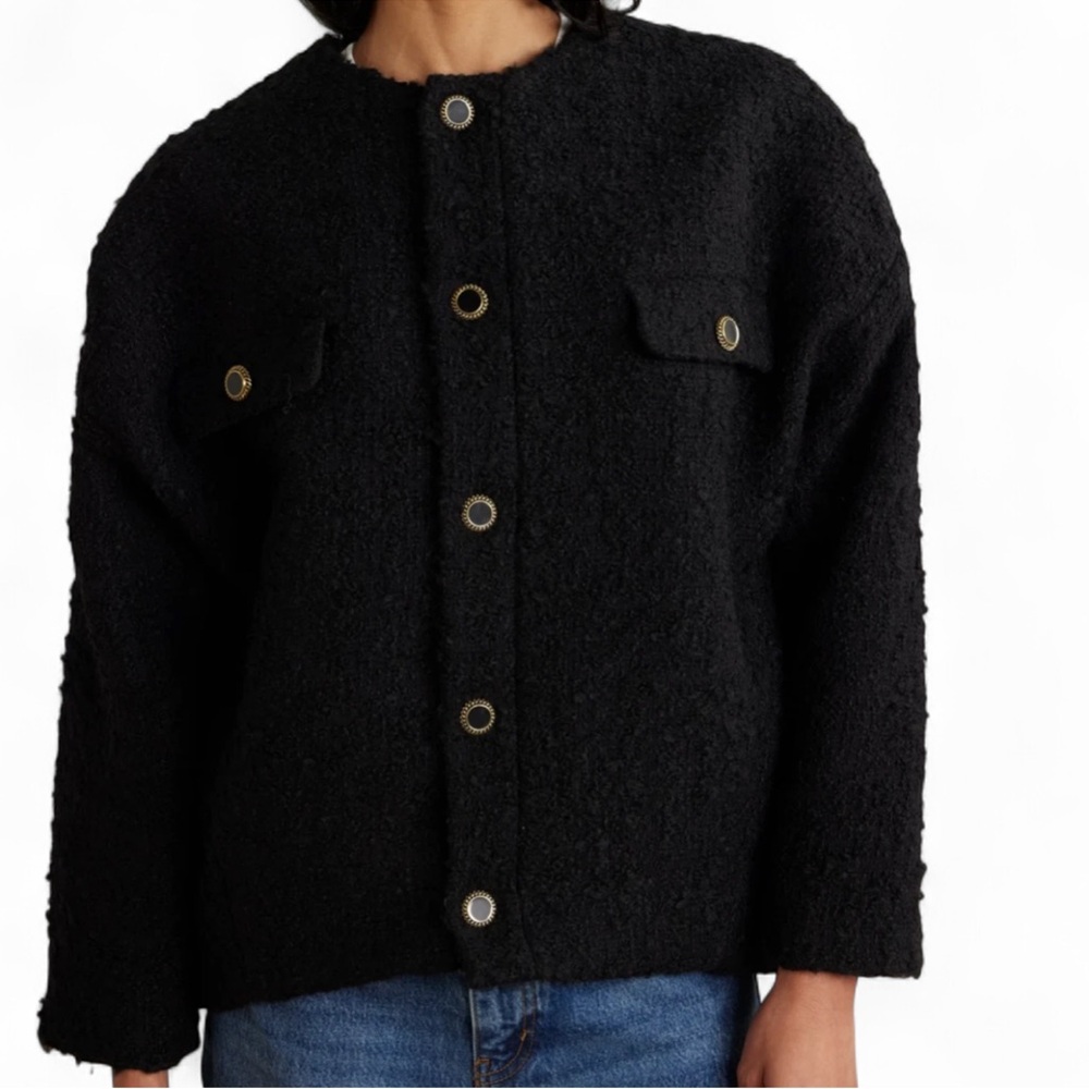 FRAME Bouclé Cocoon Coat Black S NWT